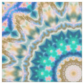 Turquoise yellow mandala stof (Close Up)