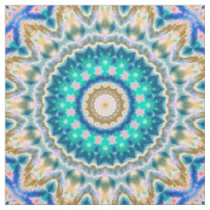Turquoise yellow mandala stof