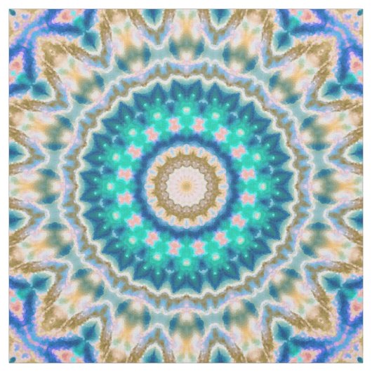 Turquoise yellow mandala stof (Swatch)