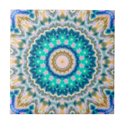 Turquoise yellow mandala tegeltje (Voorkant)