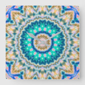 Turquoise yellow mandala vierkante klok (Voorkant)