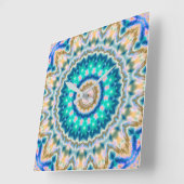 Turquoise yellow mandala vierkante klok (Hoek)