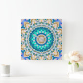 Turquoise yellow mandala vierkante klok (Huis)