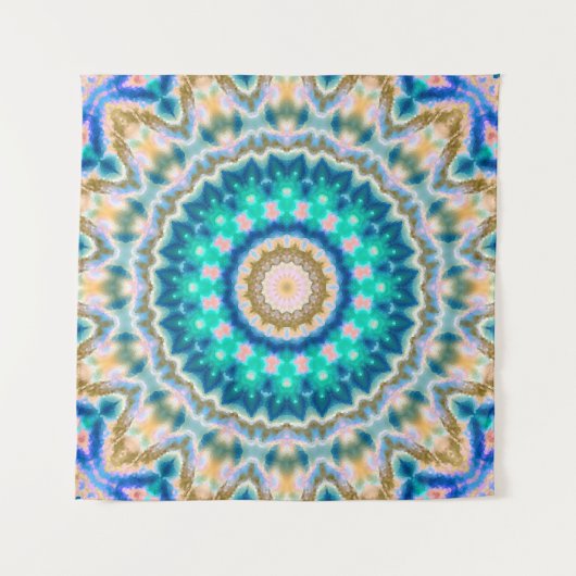 Turquoise yellow mandala wandkleed (Voorkant (horizontaal))