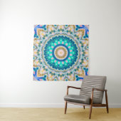 Turquoise yellow mandala wandkleed (In situ)