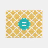 Turquoise & Yellow Monogram | Fleece Blanket Deken (Voorkant (Horizontaal))