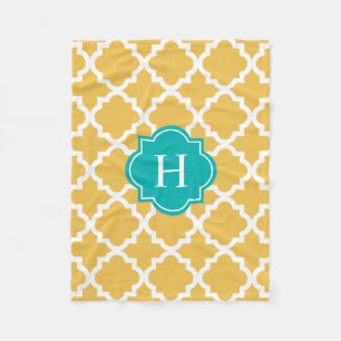 Turquoise & Yellow Monogram Fleece Blanket Deken
