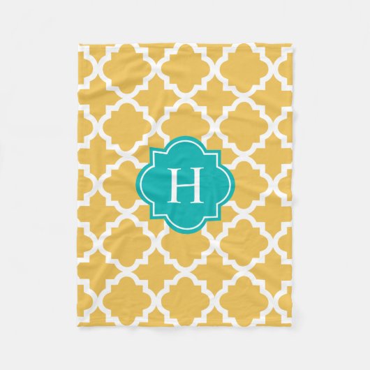 Turquoise & Yellow Monogram | Fleece Blanket Deken (Voorkant)
