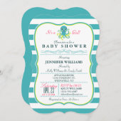 Turquoise & Yellow Octopus Baby shower Invitation Kaart (Voorkant / Achterkant)