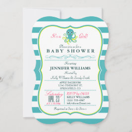 Turquoise & Yellow Octopus Baby shower Invitation Kaart