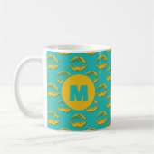 Turquoise & Yellow XOXO Kissing Lips Personalized Koffiemok (Links)
