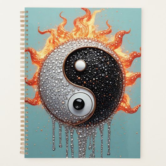 Turquoise Yin Yang Gouden Sierlijke Textuur Planner (Voorkant)