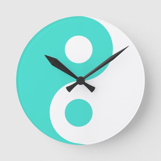 Turquoise Yin Yang Symbol Ronde Klok (Voorkant)