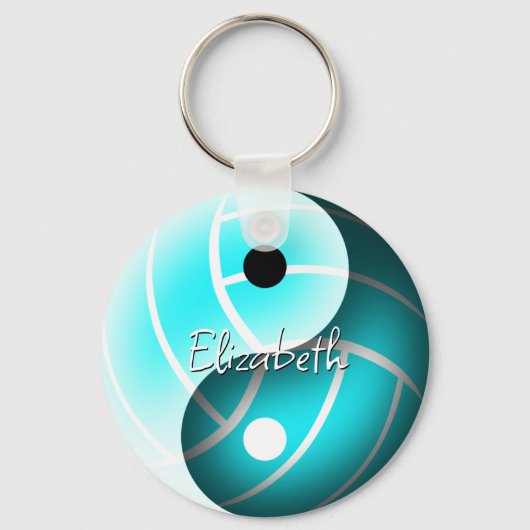 turquoise yin yang volleyball gepersonaliseerd sleutelhanger (Voorkant)