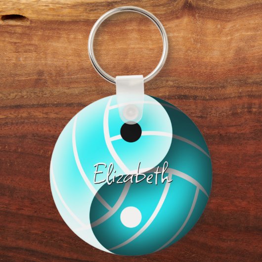 turquoise yin yang volleyball gepersonaliseerd sleutelhanger (Achterkant)