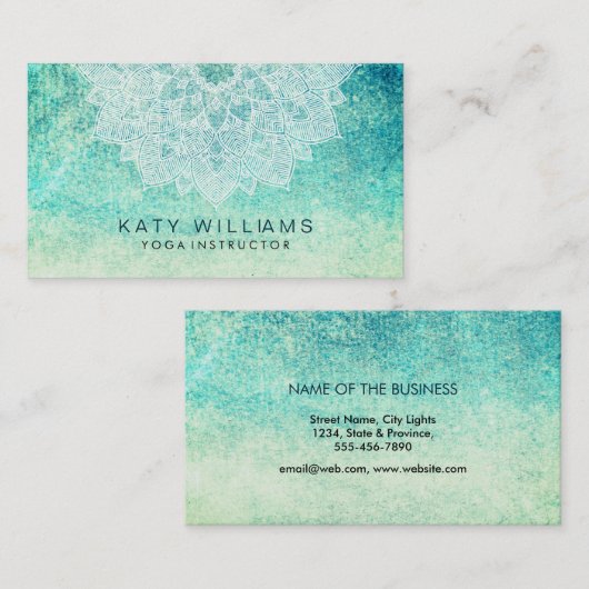 Turquoise Yoga Instructor Lotus Flower Waterverf Visitekaartje (Voorkant / Achterkant)