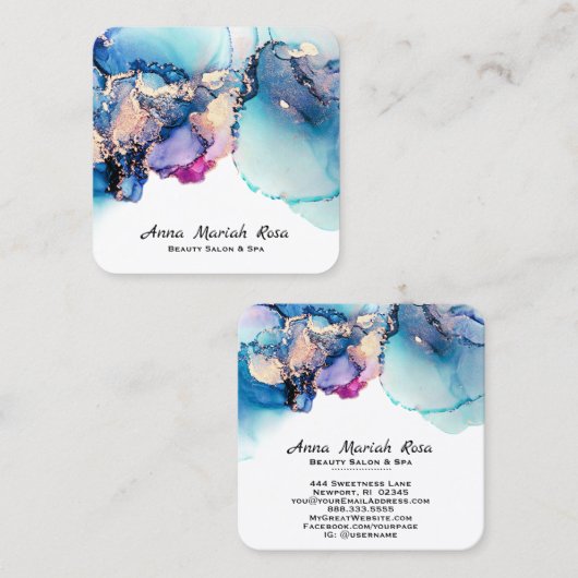 *~* Turquoise Yummy Abstract AP29 Blauwgroen Gold  Vierkante Visitekaartje (Voorkant / Achterkant)