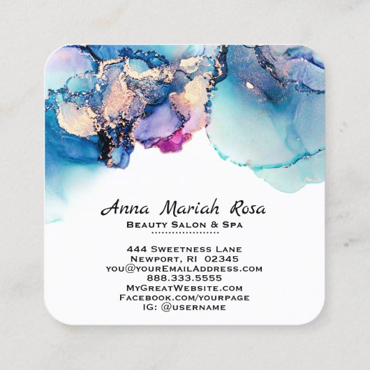 *~* Turquoise Yummy Abstract AP29 Blauwgroen Gold  Vierkante Visitekaartje (Achterkant)