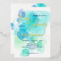 Turquoise & Zachtblauwe Aquarel - Echt goud