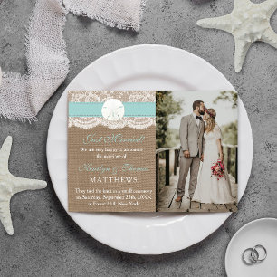 Turquoise Zand Dollar Strand Huwelijk Foto Huwelij Aankondiging