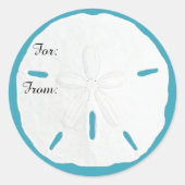 Turquoise Zanddollar Cadeaubijslab Sticker Kerstmi (Voorkant)