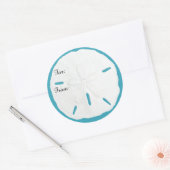 Turquoise Zanddollar Cadeaubijslab Sticker Kerstmi (Envelop)