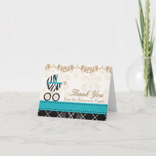 Turquoise Zebra Baby Carriage Shower Dank je Bedankkaart