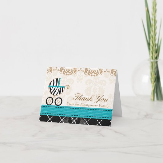 Turquoise Zebra Baby koetsendouche Dank u Bedankkaart (Voorkant)