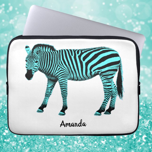 Turquoise Zebra Electronics Bag w/Jouw naam Laptop Sleeve (Creator heeft geüpload)
