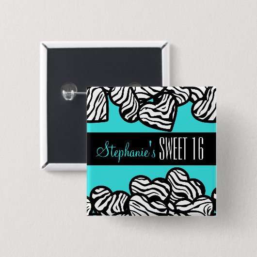 Turquoise zebra hart Sweet 16 Verjaardag Button (Voorkant /achterkant)