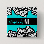 Turquoise zebra hart Sweet 16 Verjaardag Button (Voorkant)