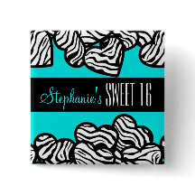Turquoise zebra hart Sweet 16 Verjaardag Button