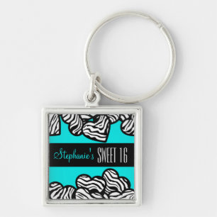 Turquoise zebra hart Sweet 16 Verjaardag Sleutelha Sleutelhanger