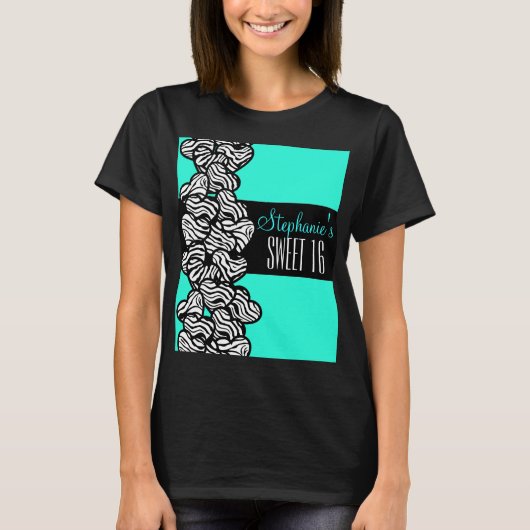 Turquoise zebra hart Sweet 16 Verjaardag Tshirt (Voorkant)