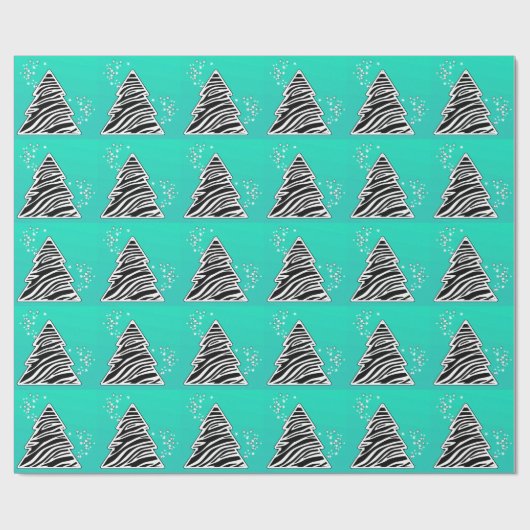 Turquoise Zebra kerstboom Cadeaupapier (Vlak)