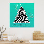 Turquoise Zebra kerstboom Poster (Keuken)