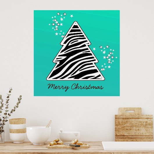 Turquoise Zebra kerstboom Poster (Keuken)