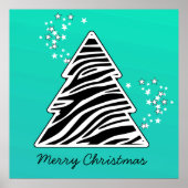 Turquoise Zebra kerstboom Poster (Voorkant)
