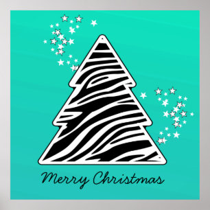 Turquoise Zebra kerstboom Poster