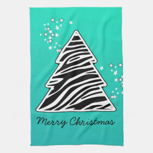 Turquoise zebra kerstboom theedoek