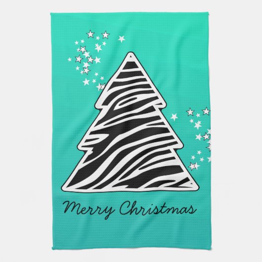 Turquoise zebra kerstboom theedoek (Verticaal)