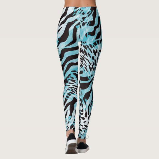 Turquoise Zebra Print Abstract Leggings (Achterkant)