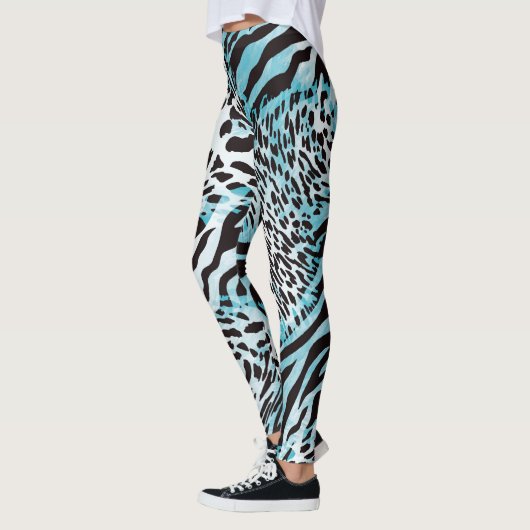 Turquoise Zebra Print Abstract Leggings (Links)