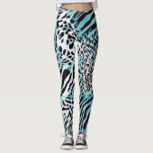 Turquoise Zebra Print Abstract Leggings (Voorkant)