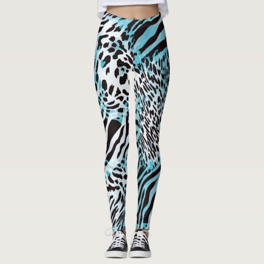 Turquoise Zebra Print Abstract Leggings (Voorkant)