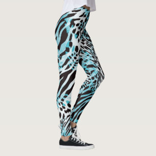 Turquoise Zebra Print Abstract Leggings