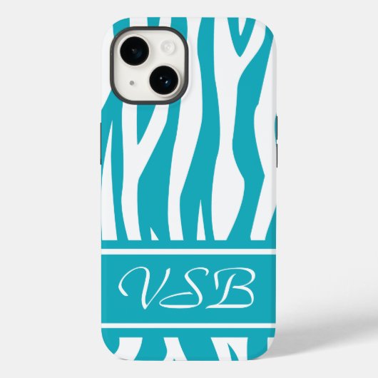Turquoise Zebra Print met monogram Case-Mate iPhone Case (Achterkant)