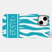 Turquoise Zebra Print met monogram Case-Mate iPhone Case (Achterkant (horizontaal))