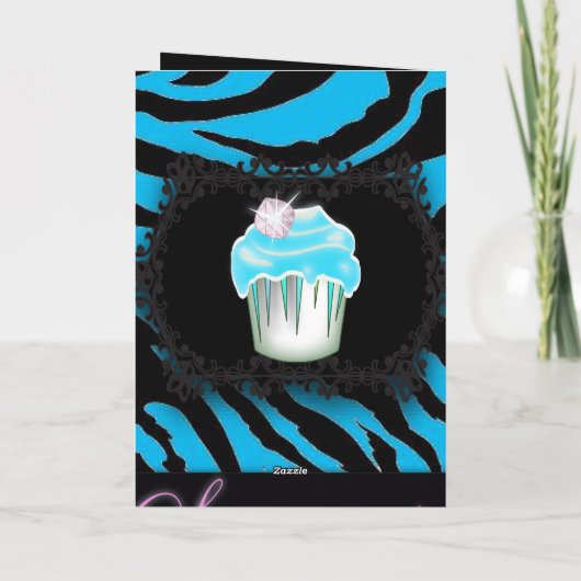 Turquoise Zebra print Sweet 16 Kaart (Achterkant)