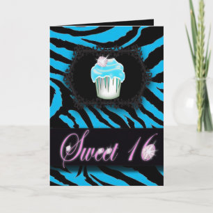 Turquoise Zebra print Sweet 16 Kaart